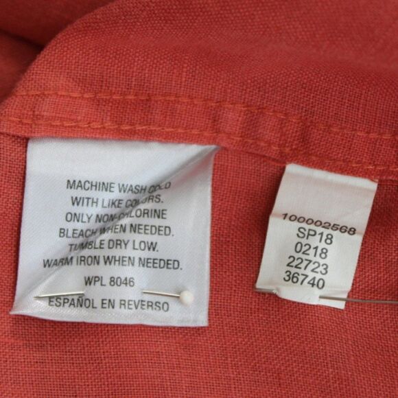 Shirt Short Sleeve Linen Button Up Casual Collared Tasso Elba Dark Orange Men XL - Picture 5 of 5